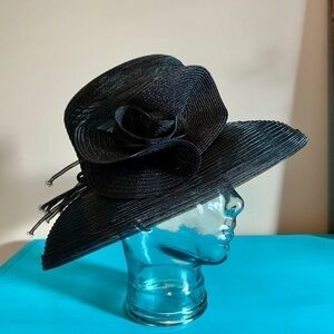 Gabriel Amar for Frank Olive Black Mesh Fancy Hat